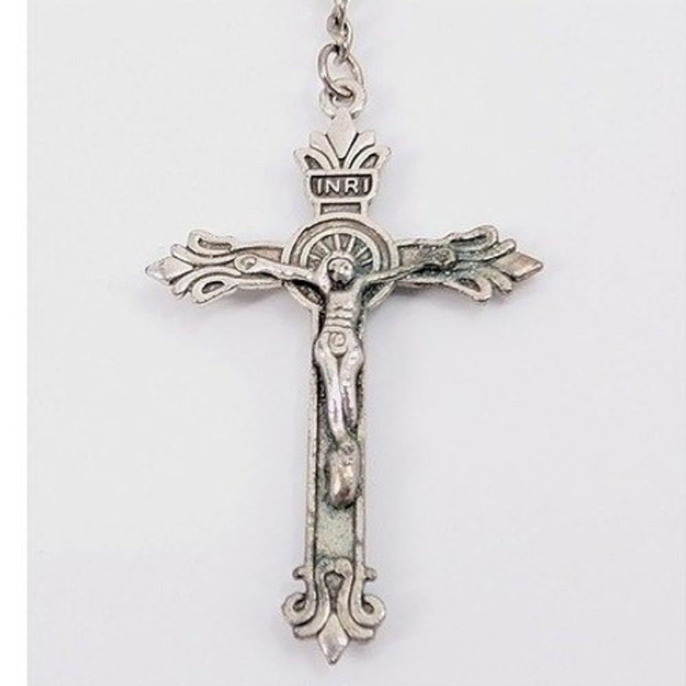 VTG Pink Bead Rosary Miraculous Medal Virgin Mary Silver Tone Crucifix Necklace - Picture 3 of 11